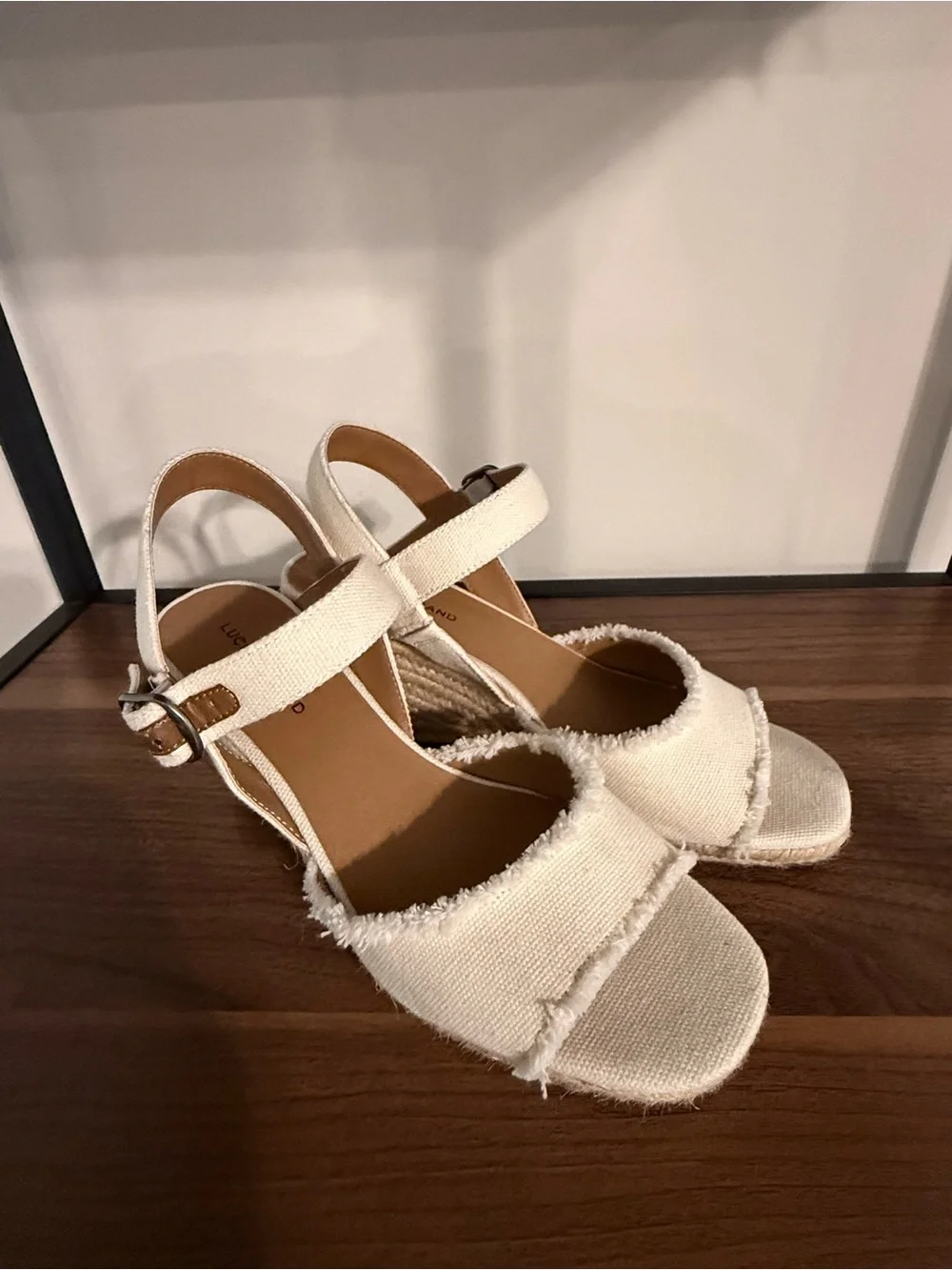 Lucky Brand Cream Canvas Espadrille Wedge Sandals